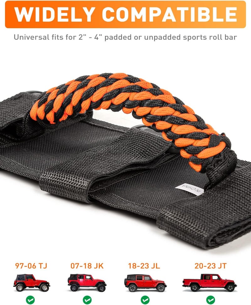 Savadicar 2 x Roll Bar Grab Handles, Circular Weave Grip Handle Compatible with 1955-2023 Jeep Wrangler CJ YJ TJ JK JKU JL JLU & Gladiator JT, Interior Accessories, Neon Orange, 2PCs - Image 5